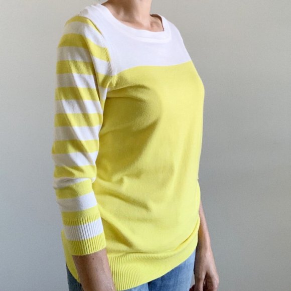 Joseph A. Color Block Crew Sweater Yellow Medium - Picture 3 of 9